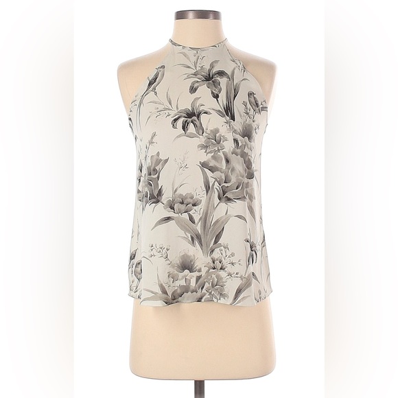 LOFT Tops - LOFT Tank Top Gray Ecru Bird Print Halter Size Medium Petite